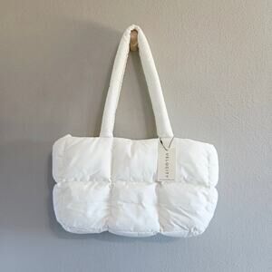VELOCITY Pillow Puffer Tote in Vanilla White Quilted Shoulder Bag
